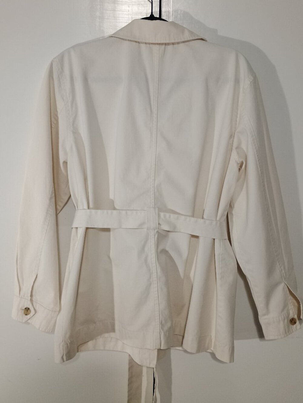 A New Day Women's Utility Safari Jacket XL Ivory Cream 100% Cotton Belted Cargo - Picture 3 of 8